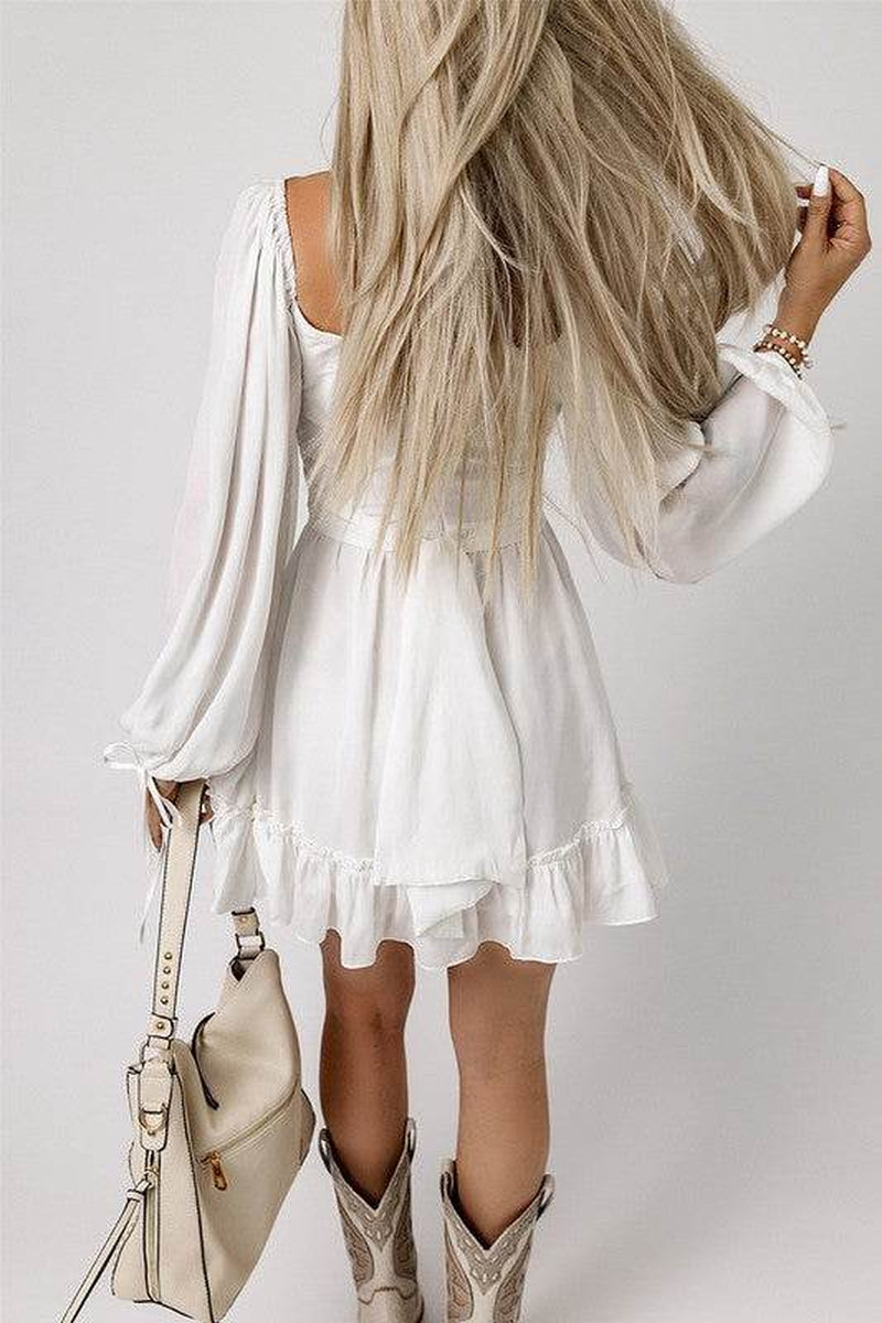 Women Ruffled High Waist Square Neck Mini Dress