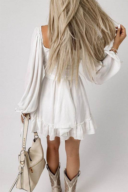 Women Ruffled High Waist Square Neck Mini Dress